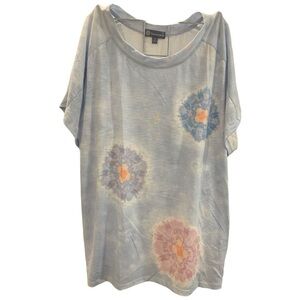 Democracy Multicolor Abstract Floral Watercolor Shapes Short Sleeve Relaxed Top
